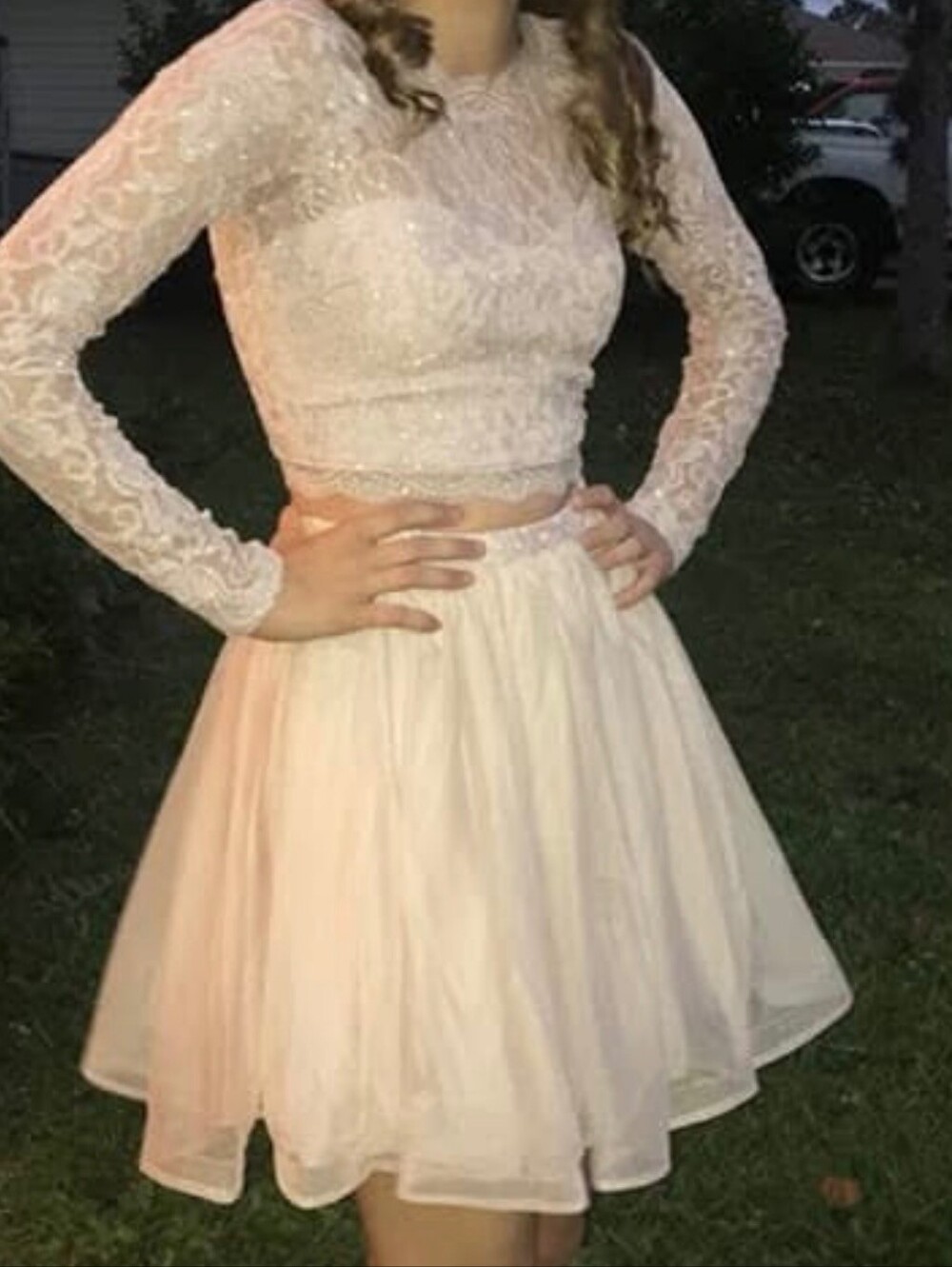 Sequin Hearts Blush Lace & Tulle Two-Piece Formal Dress